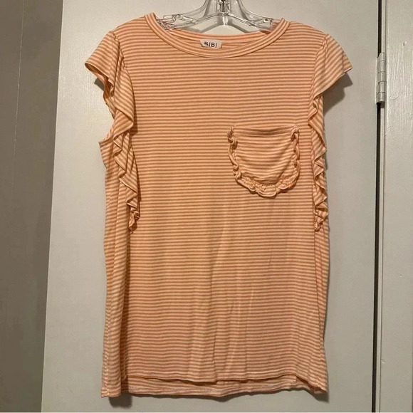 BiBi Tops - Bibi orange white striped flutter sleeve blouse size M